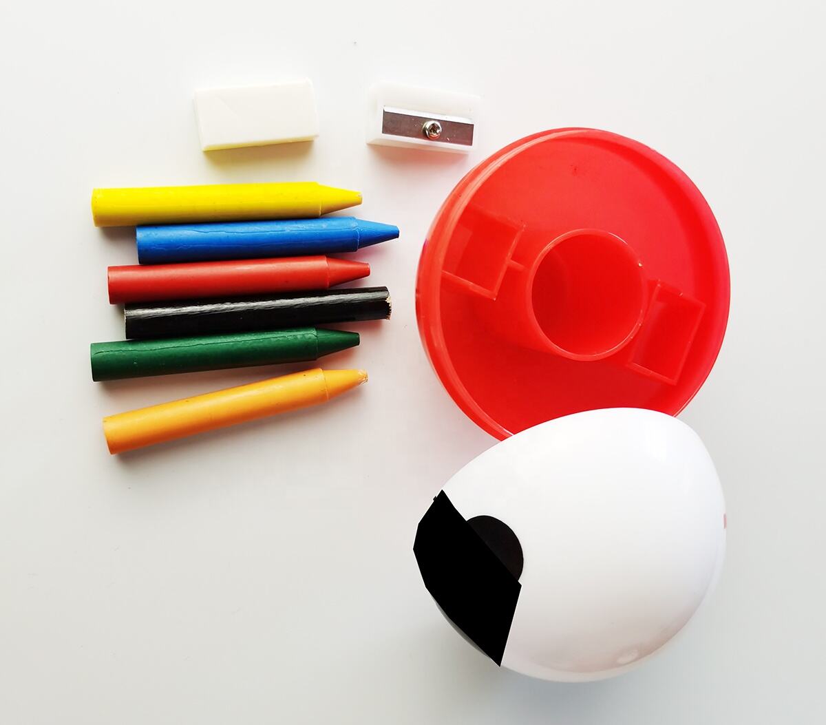 2024 new promotional toys plastic capsule stationery set with crayon eraser pencil sharpener educational toys supplier