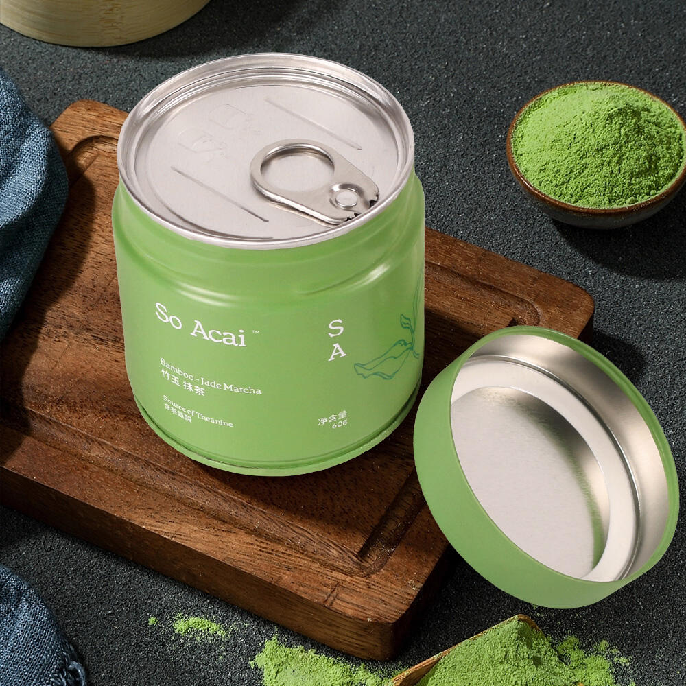 Hot sale metal packaging container food grade beautiful small eco friendly airtight empty matcha white round tea tin can boxes factory