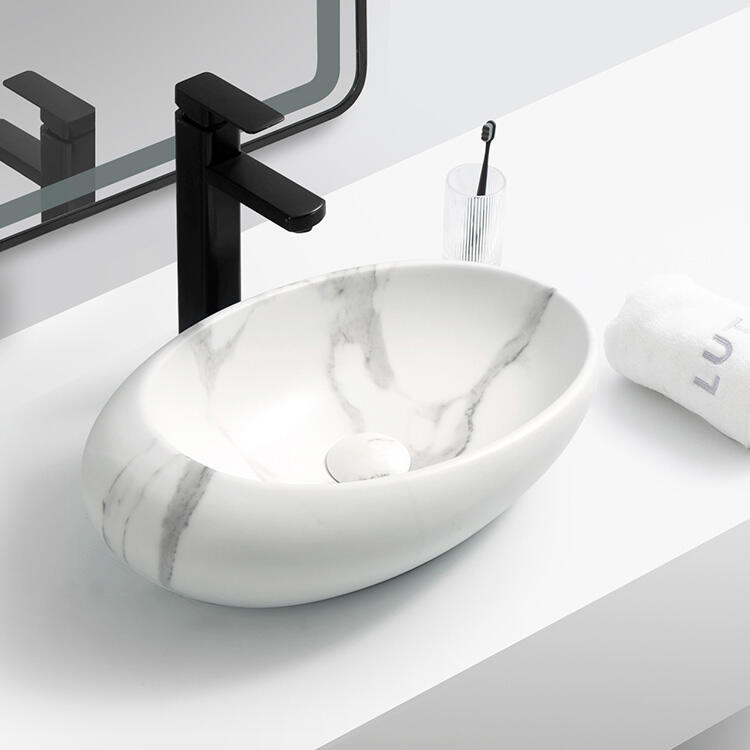 new design hotel room white marble top basin factory