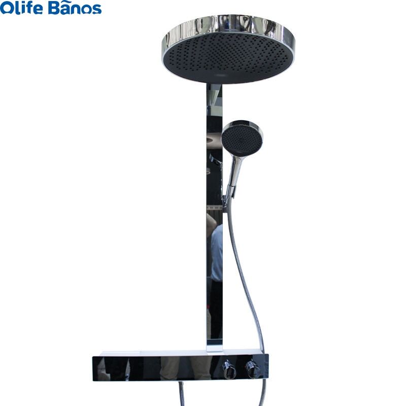 Olife Banos White Silver Wall Mounted Brass Bath  System Taps Thermostatic Shower Mixer Faucets With Big Shelf details