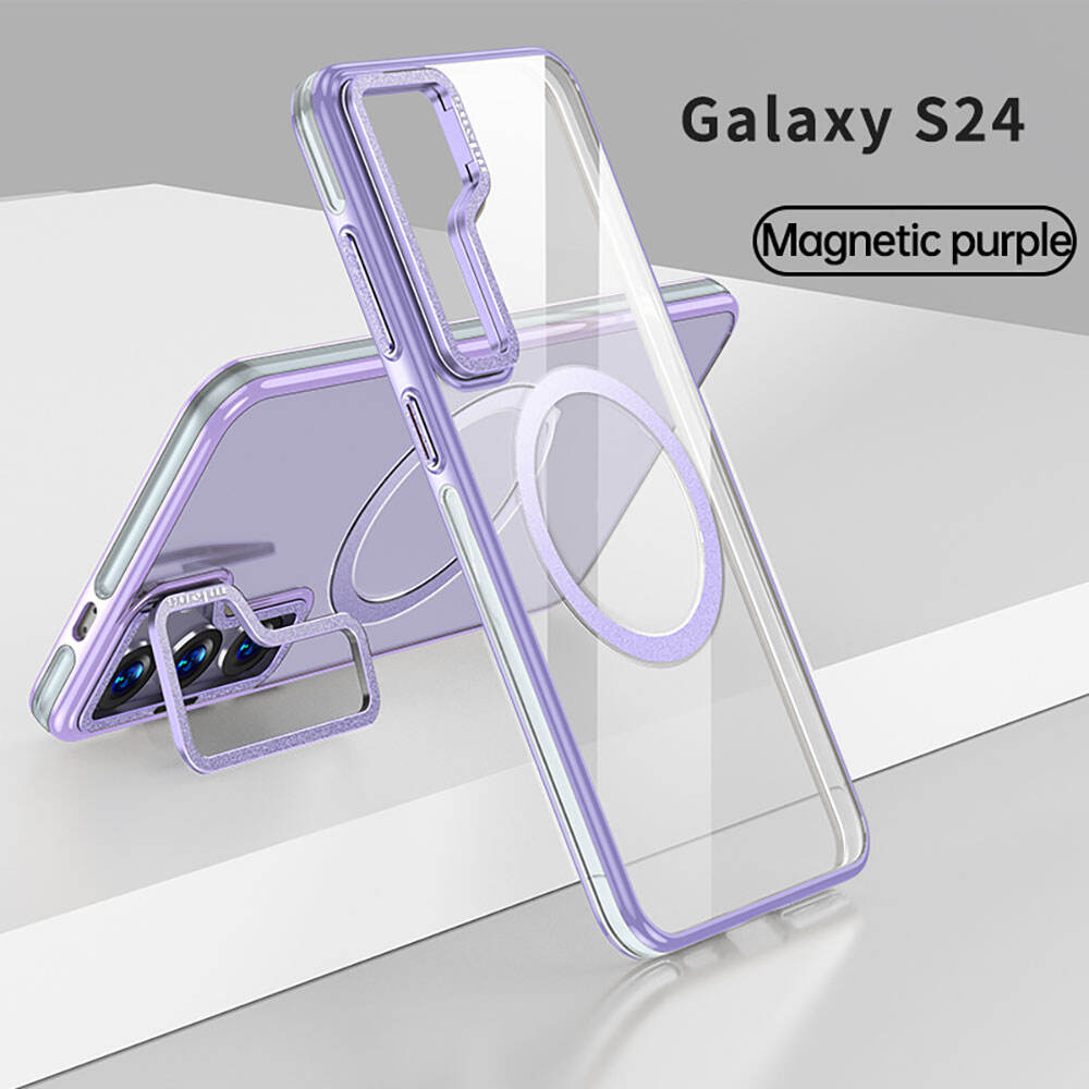 Funda para teléfono con soporte de lente para Samsung S24 soporte magnético anti-caída personalizar cubierta clara transparente