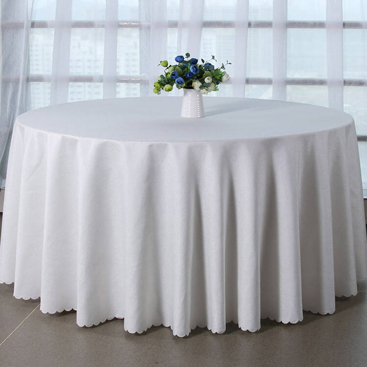 White Universal banquet dinning 1.3m diameter round Table cloth fabric manufacture