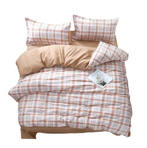 Modern style popular grid design a four-piece bedding set polyester bed sheet and pillowcase factory