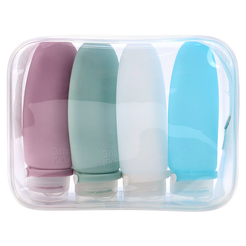 4 In 1 Leakproof Empty Shampoo Silicone Travel Bottle Set With Bag