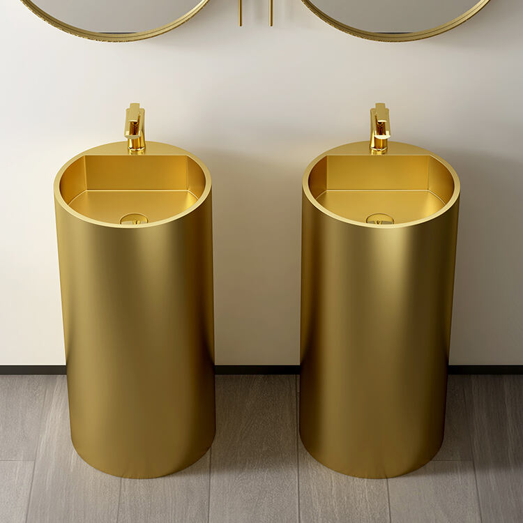 Luxury Bathroom Decor Artificial Stainless Steel Stainless Steel SUS 304 Gold Pedestal Basin manufacture