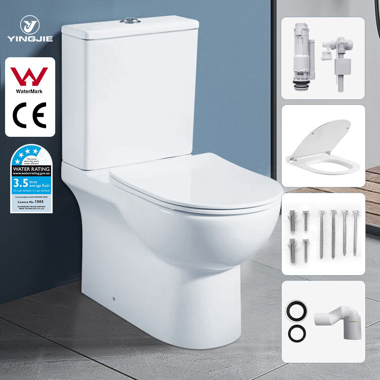 hot sale bathroom Ceramic Watermark double flush commode rimless design square two piece toilet for the high definition