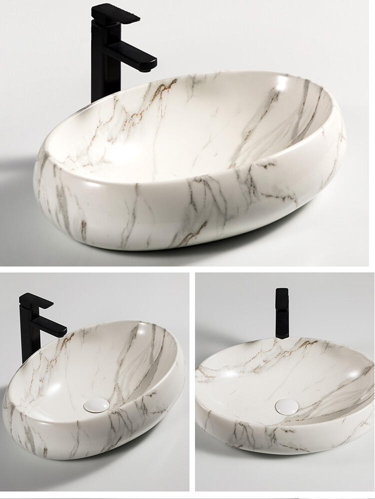 Bathroom Luxury Hotel Vanity Basin Porcelain Marble Look Ceramic Art Marble Wash Basin Countertop Vessel Sink supplier