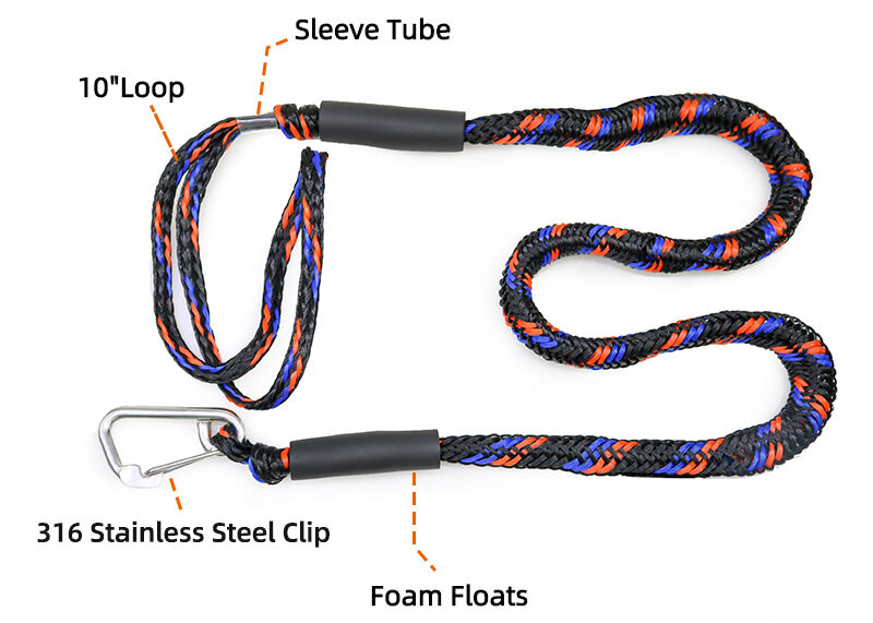 Custom Length Shock Absorb Anchor Rope Bungee Dock Line with Stainless Steel Clip details