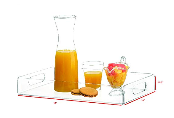 Clear Serving Tray-  Large Premium Acrylic Tray for Coffee Table, Breakfast, Tea, Food, Decorative Display details