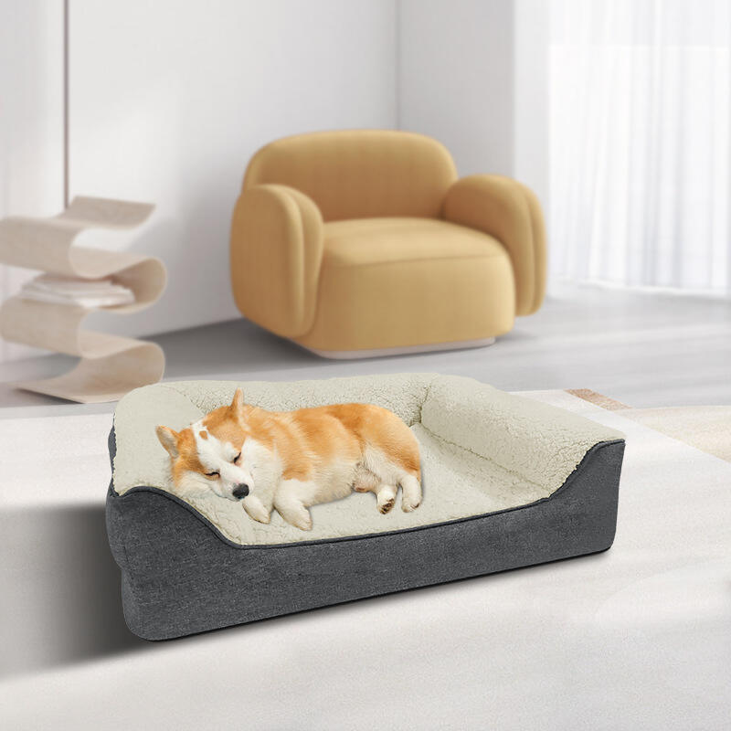 Pet Sofa Solid Orthopedic Memory Foam Luxury Pet Bed Washable Large Cushion Lounge Dog Bed with non-slip bottom details