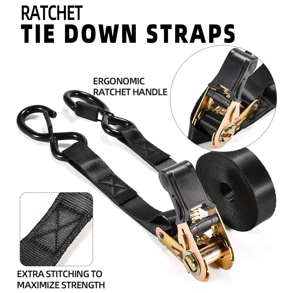 4pk 1 inch custom package ratchet tie down cargo strap with safety lock s hooks details