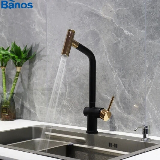 2024 European Style Multifunctional Pull-out Hot Cold Plating Black Retractable Water Saving Kitchen Faucet