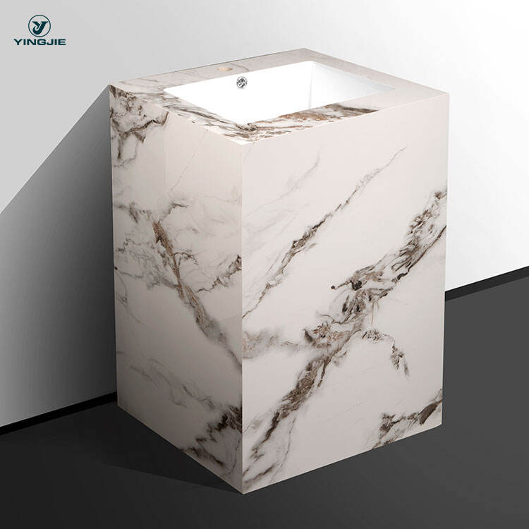 modern design square sintered stone pedestal basin for hotel bathroom