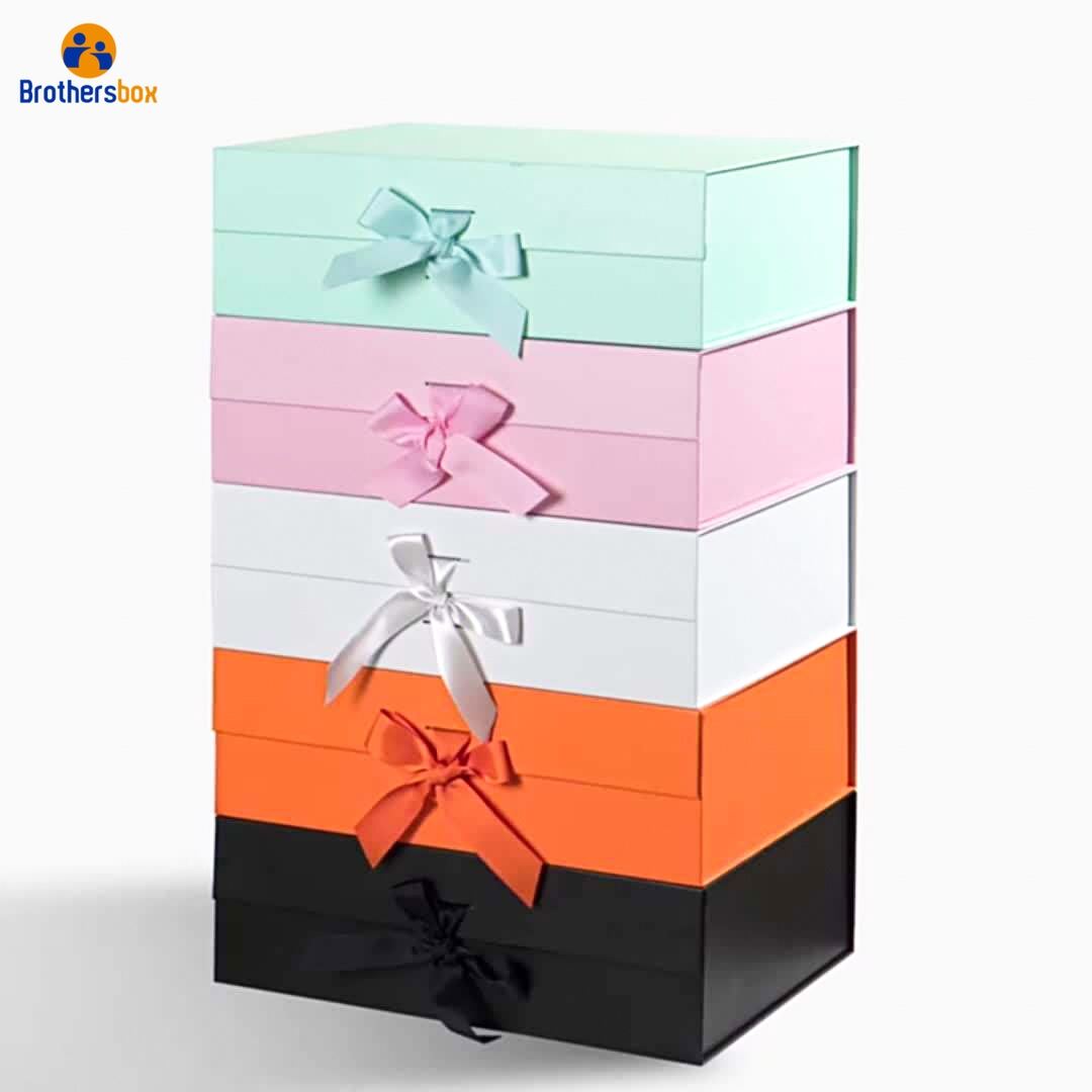 Multi-color Folding Gift Box with Ribbon / Custom Collapsible Rigid Box factory