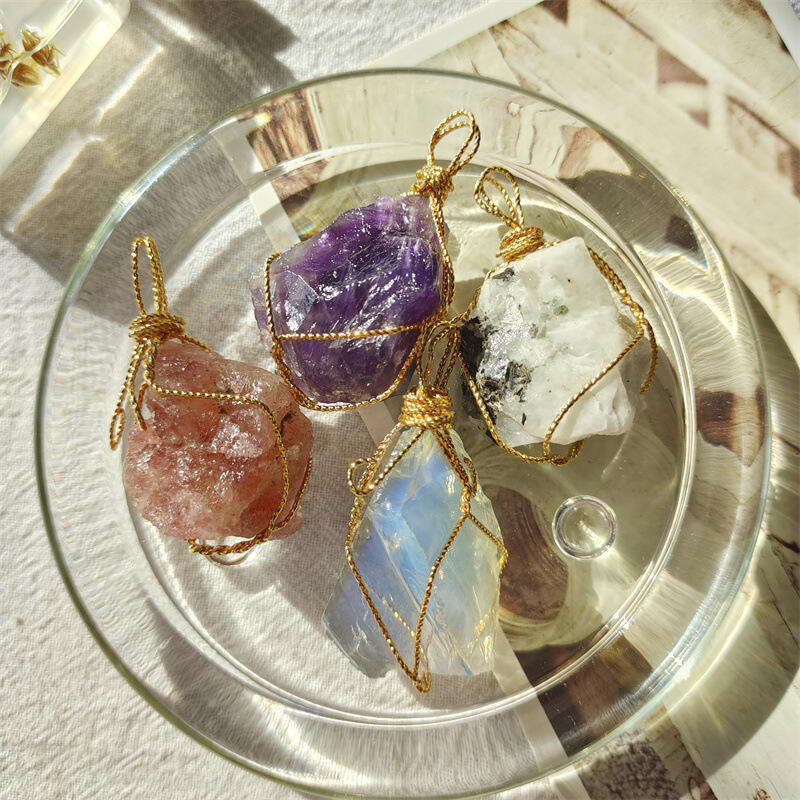 Natural Crystal Pendant Raw Crystal Stone Agate Amethyst Rough Rose Quartz Pendant details