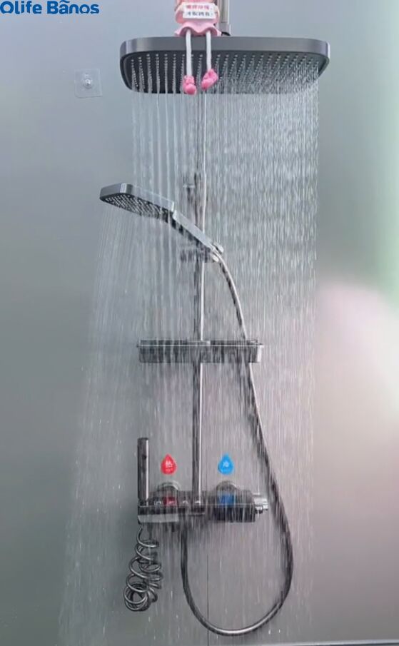 Olife Banos bathroom gunmetal white  digital led piano key waterfall rainfall shower head faucet hot cold shower set supplier