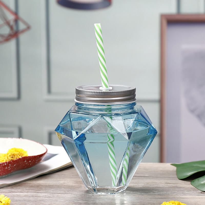 Diamond shaped glass bottle