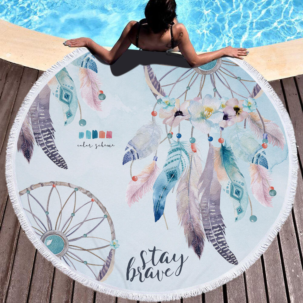 High quality Sublimation digital printing large round printed beach towel