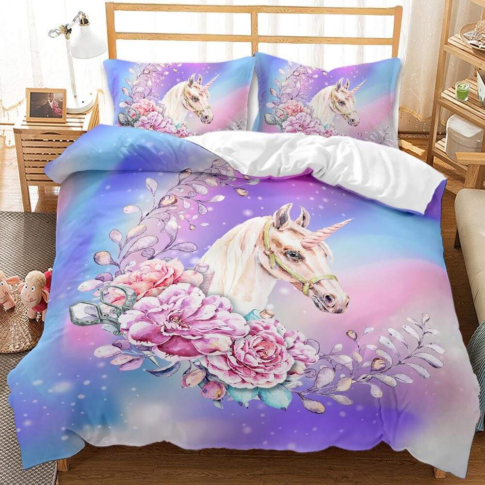 Pink Unicorn Bed Covers 3D Printed Quilt Cover fluffy bedding set cartoon For Girls factory