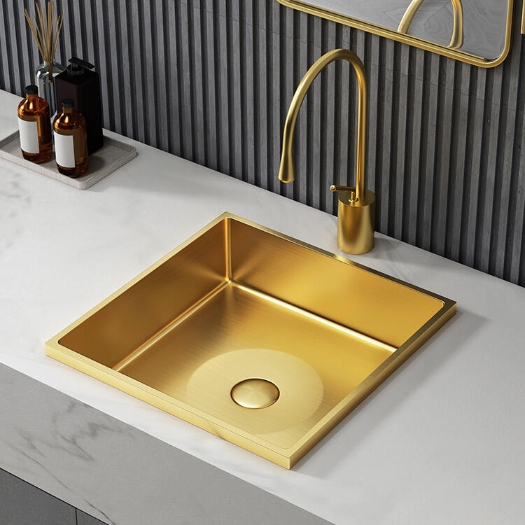 Luxury High-end Golden Bathroom Stainless Steel SUS304 Semi Counter Sinks Wash Basins for Hotel Villa factory