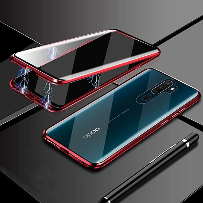 For OPPO A5/A9 Case, Magnetic Adsorption Metal Case Aluminum 9H Tempered Glass Back Cover supplier