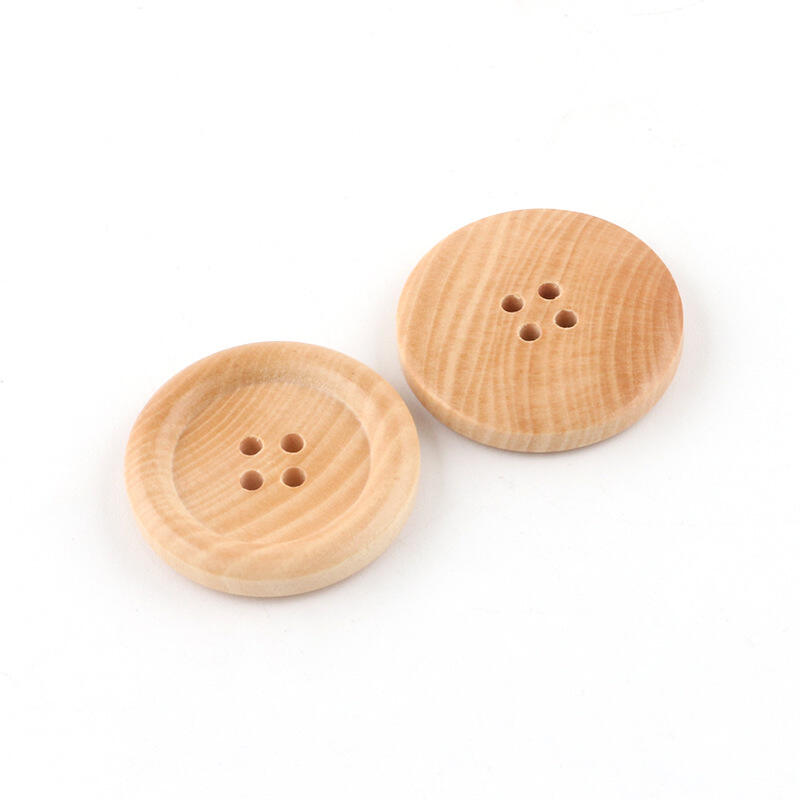 Laser engrave 4 holes round flat wooden button for clothes