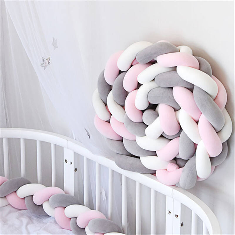 Baby braided bed crib bumper breathable knotted braided plush nursery 4 strands cradle bumper newborn crib soft pillow sleeping supplier