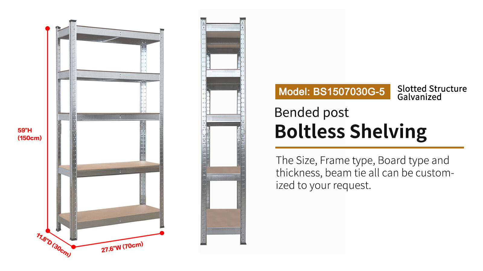5-tier Adjustable Galvanized Rack, Boltless Storage Shelving, Garage Utility Shelves, for Warehouse Pantry Closet Kitchen details