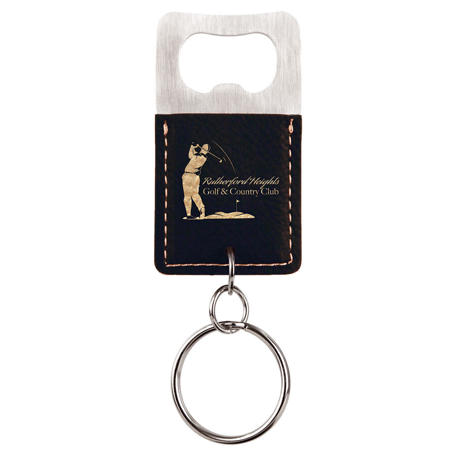 Rectangle Light Brown Laserable Leatherette Bottle Opener Keychain