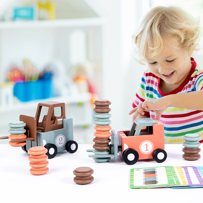 Mainan Truk Forklift Kayu Pendidikan Dini Permainan Pertempuran Mobil Orang Tua Anak Mainan Kayu Montessori Balita untuk Pabrik Anak-anak