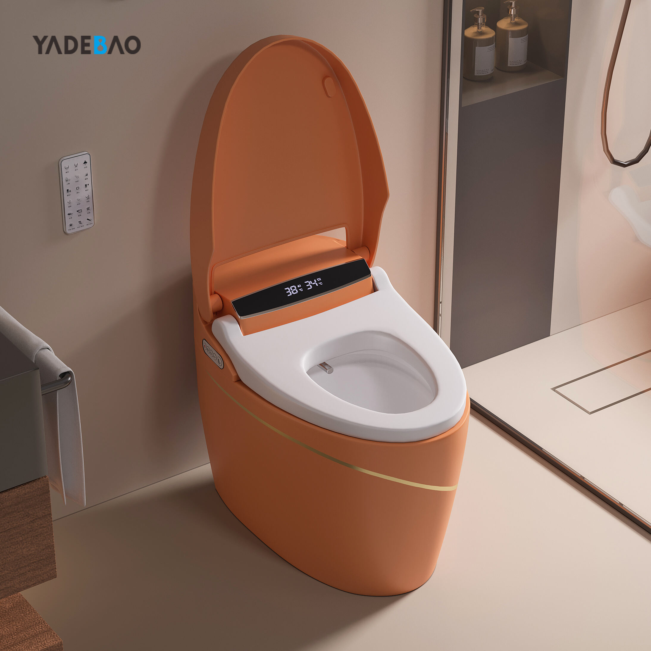 Floor Mounted Ceramic Automatic Toilet Bowl Bathroom Water Closet Orange Gold Smart Toilet Intelligent Wc Toilet details