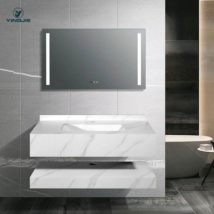 wall mounted bathroom double Sintered Stone vanity with wash basin supplier