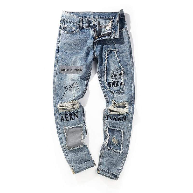 DiZNEW OEM washed ripped jeans slim men's fashion jeans factory