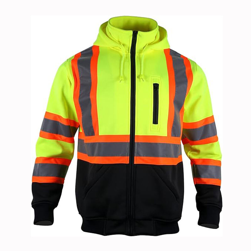 High Visibility Safety Sweatshirts Zip Closure Fleece Safety Jacket ANSI Class 3 Jackets Detachable Reflective Work Hoodies supplier