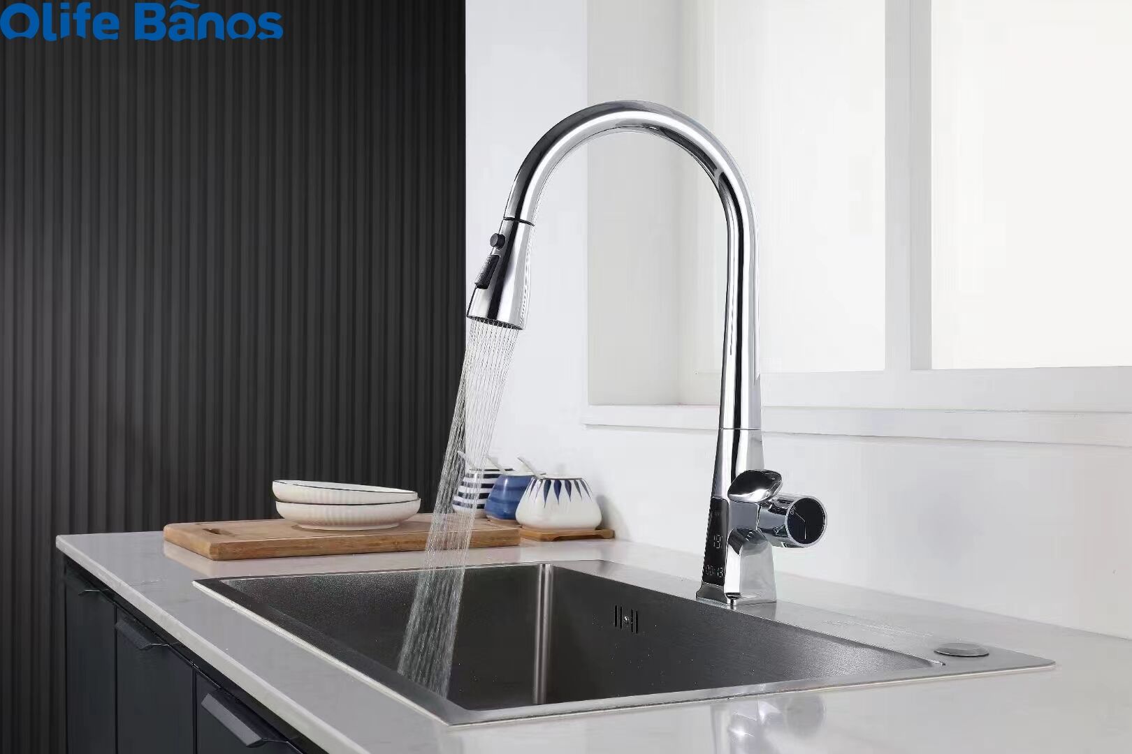 Olife Banos Pull Out  Kitchen Sink Faucet Digital Temperature  Display Hot Cold Gunmetal  Brass Kitchen Tap Mixer Faucet details