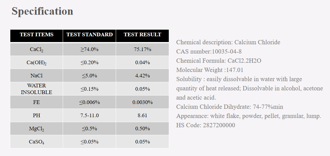 Wholesale Price White Cacl2 Bulk Calcium Chloride Dihydrate Flake details