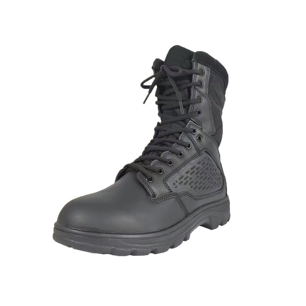 Waterproof Black Genuine Leather Steel Toe Rubber Outsole Tactical Combat boots for Men and Women manufacture