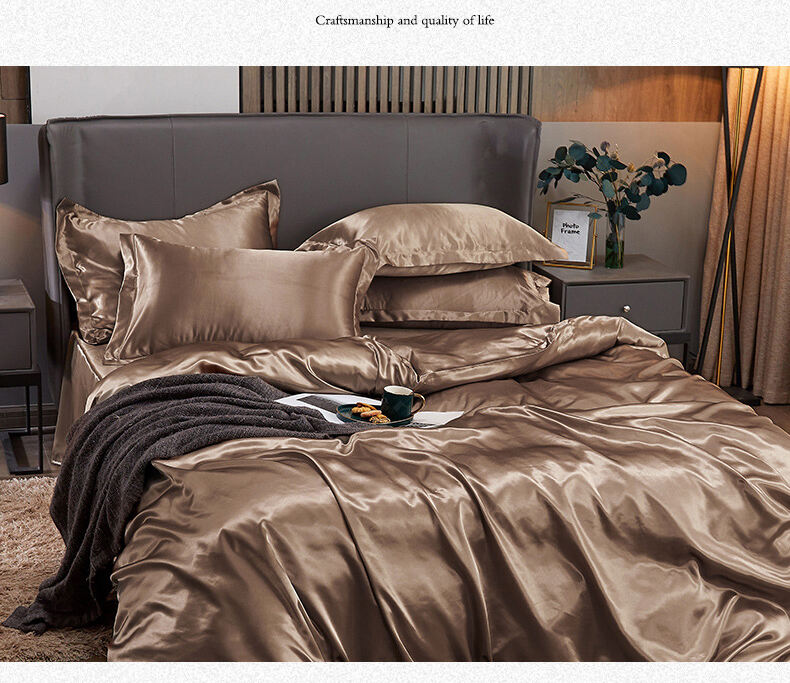 Luxury 4 Pieces Satin comforter sets Solid Color Silk Bed Sheet Duvet cover Queen King Bedding Sets details