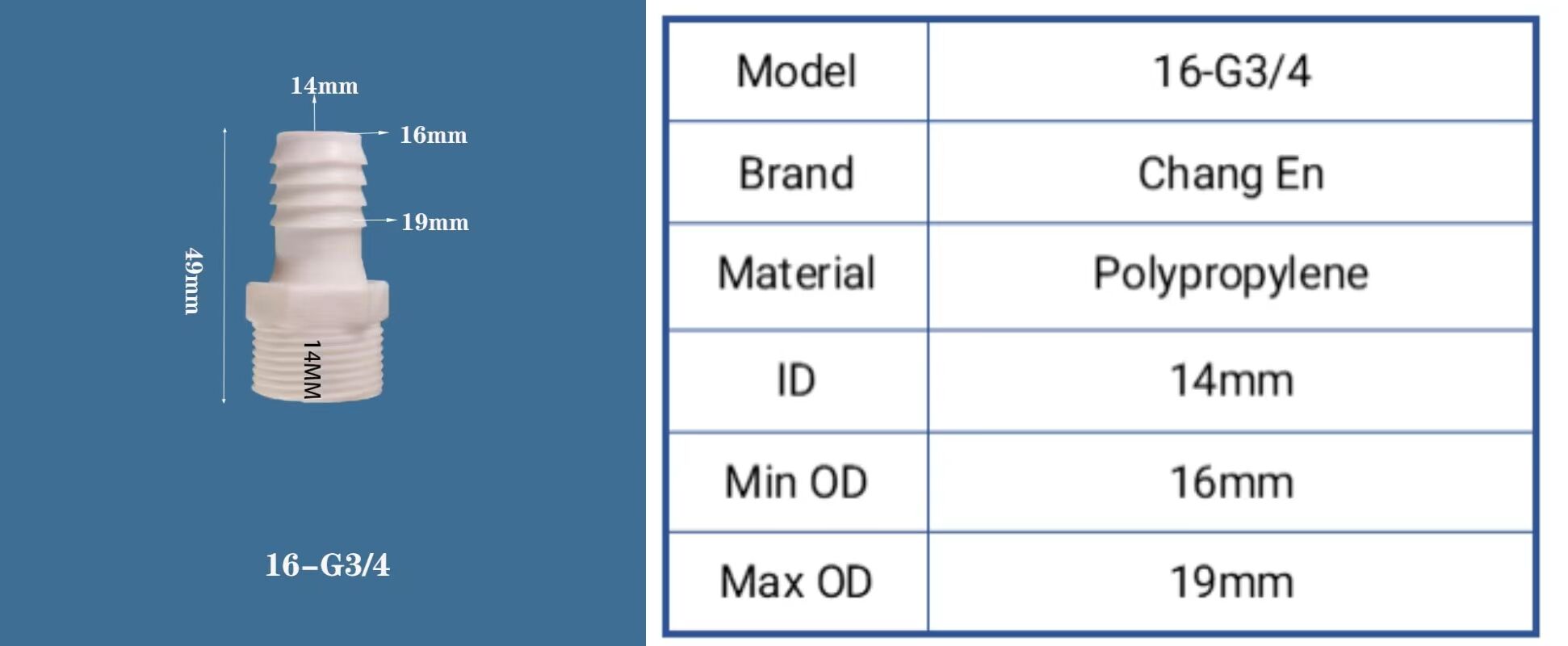 Chang En Plastic PP Male Thread Pagoda Straight Connector Quick Connect Fitting OEM Customizable Smooth Polypropylene Plug Head details