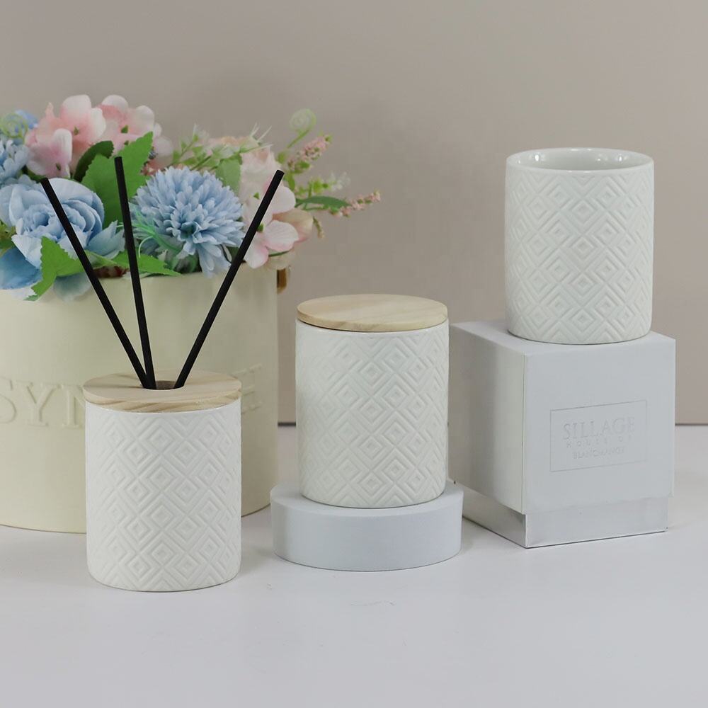 Synwish Custom clay embossed pattern style other candle holders, lanterns and candle jars ceramic empty luxury packaging supplier