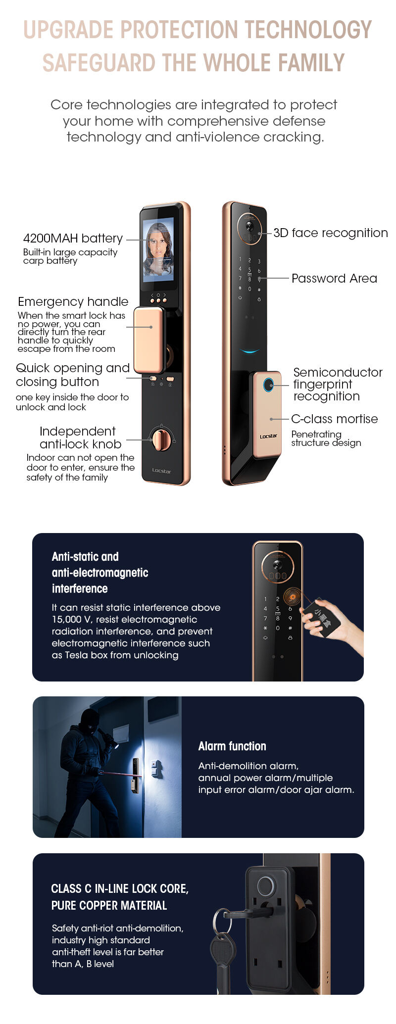 Factory Face Recognition Matter Standard Device Front Door Keyless Entry Smart Lock factory