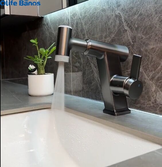 Olifebanos tiktok  all copper rotary pleochromatic digital display washbasin faucet household cold  hot bathroom gun grey faucet details