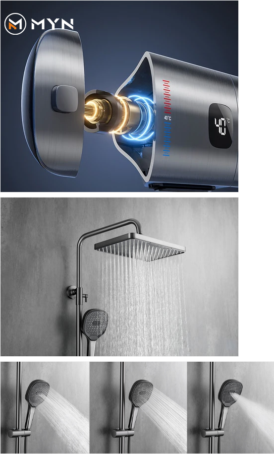 Factory Direct Sale Piano Key 4 Button Squareher Rainfall Tmostatic Gun Metal Shower Set With Mixer supplier