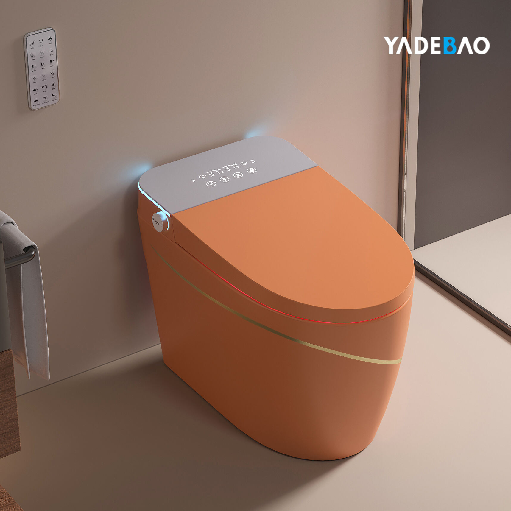 High-grade auto flush toilet orange gold design automatic intelligent toilet bathroom one piece smart toilet factory