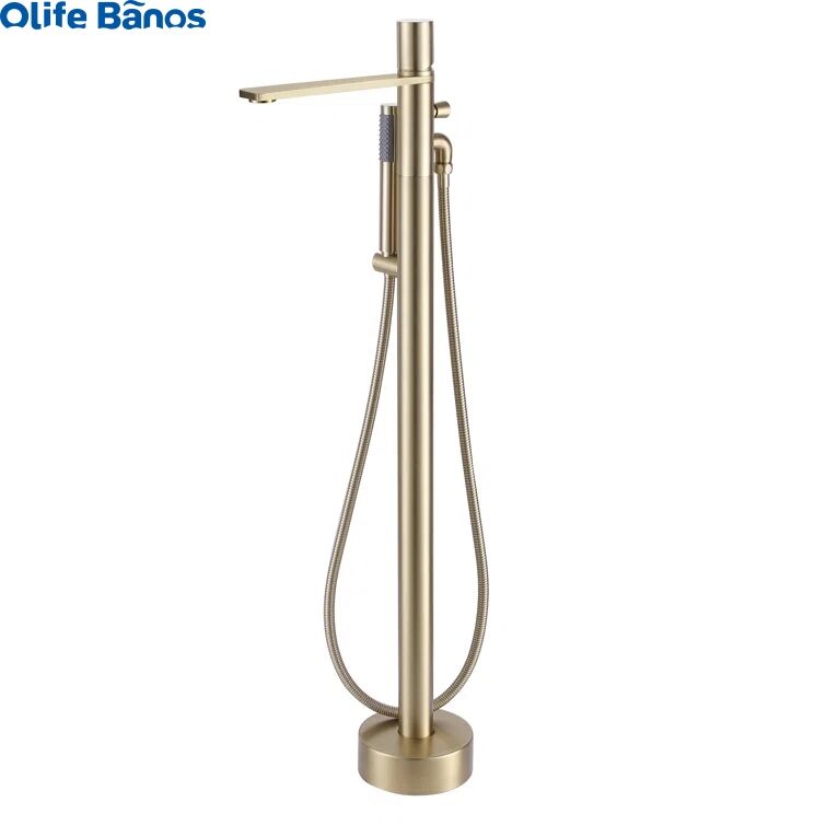 Freestanding Bathtub Faucet Brushed Gold Black Floor Mount Faucets Brass Single Handle with Hand Shower manufacture