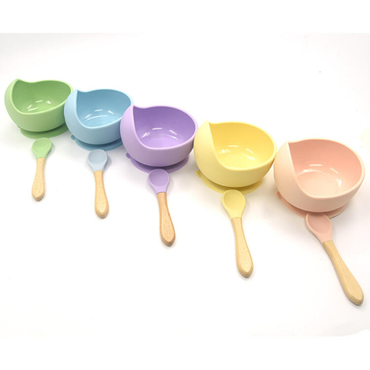 Silicone Stay Put Suction Bowl for Toddlers Baby Non-Slip Feeding Bowl Training Plate Sucker Bowl Set with Spoon details