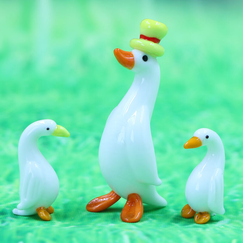 High Quality Creative Glass  Animal Figurine Mom  Baby Duck Desktop Accessories Collection details