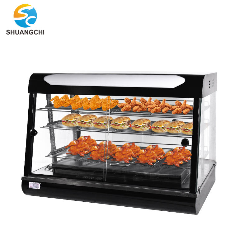 Restaurant Kitchen Equipment Large Size Counter Food Display Warmer Curved Glass Cake Warming Showcase Cabinet