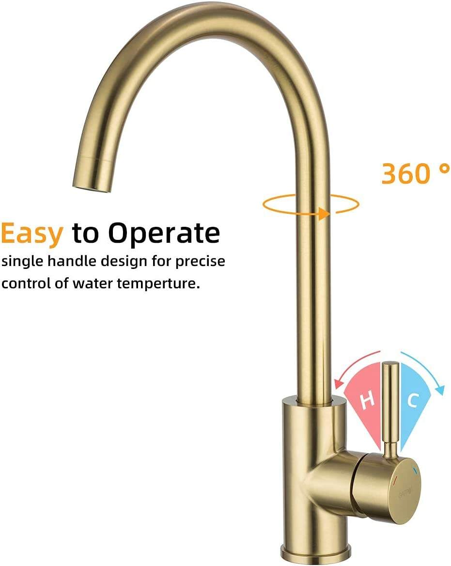 Monobloc Kitchen Gold Mixer Sink Taps Lead Free 360 Degree Swivel High Arc Single Lever Bathroom Mixer Tap manufacture