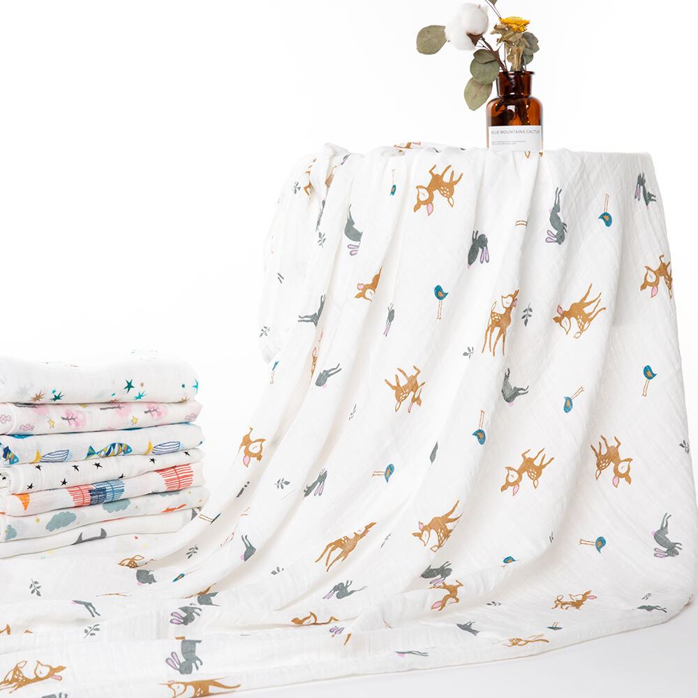 Custom Print Bamboo Cotton Swaddle Blanket Baby Muslin factory